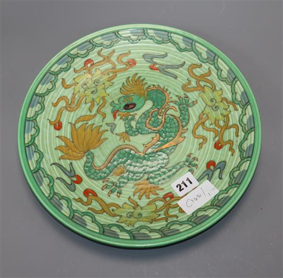 A Charlotte Rhead charger decorated with a dragon diameter 32cm